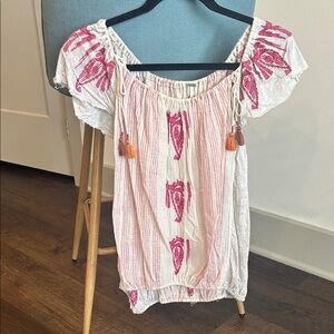 Free People White and Pink Women's Top